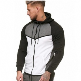 Menn Colorblock Fitness Sports Cardigan Genser Hettegenser Topp