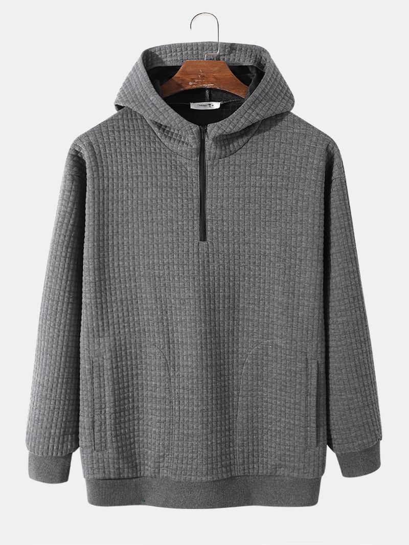 Menn Corduroy Solid Half Zip Enkel Drop Shoulder Fritids Hettegenser