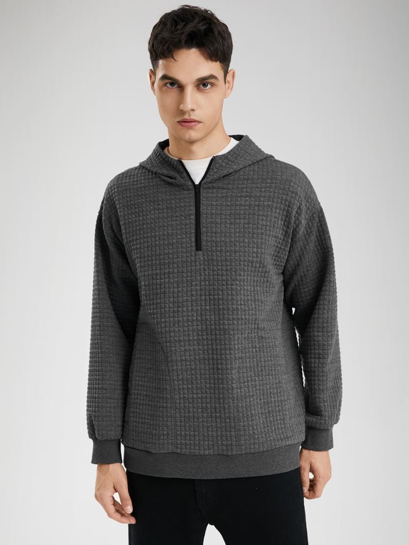 Menn Corduroy Solid Half Zip Enkel Drop Shoulder Fritids Hettegenser