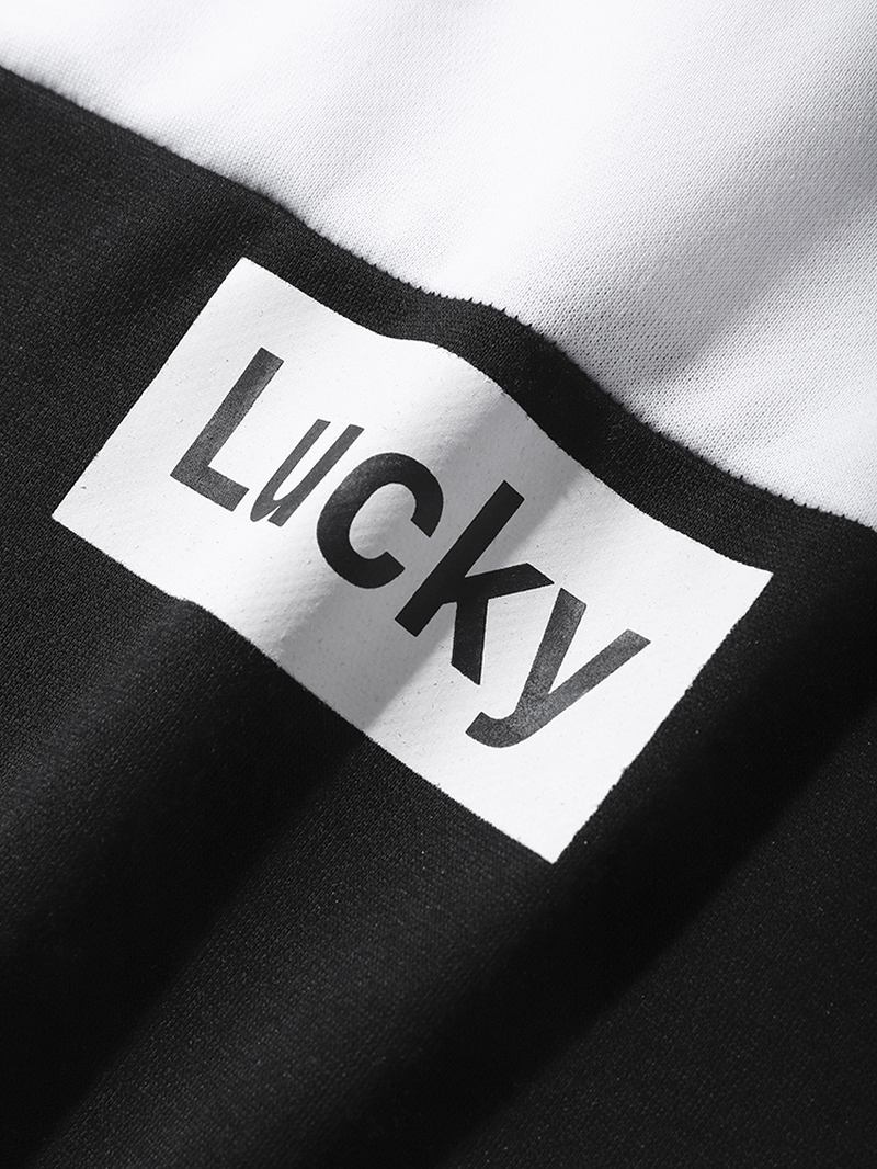 Menn Lucky Letter Patchwork Lommer Snøring Uformell Hettegenser