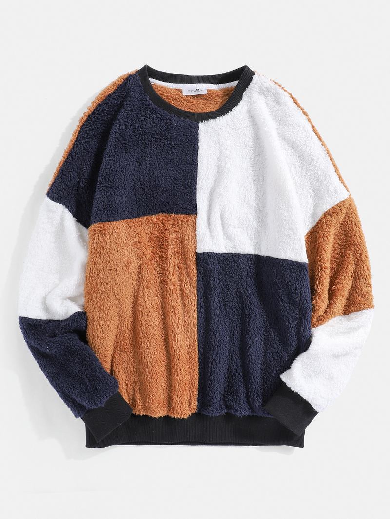 Menn Teddy Patchwork Kontrastfarge Block Langermet Pullover Hettegensere