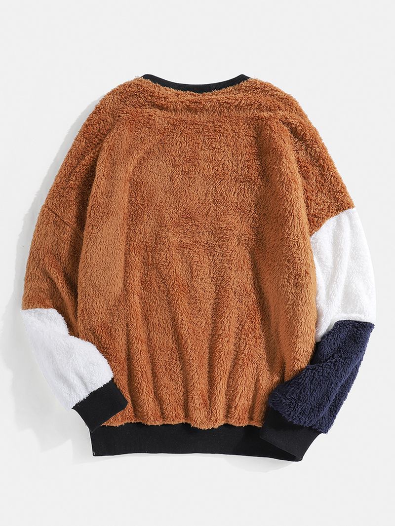 Menn Teddy Patchwork Kontrastfarge Block Langermet Pullover Hettegensere