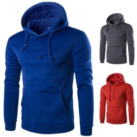 Pure Color Slim Herre Hette Langermet Uformell Enkel Pullover Genser