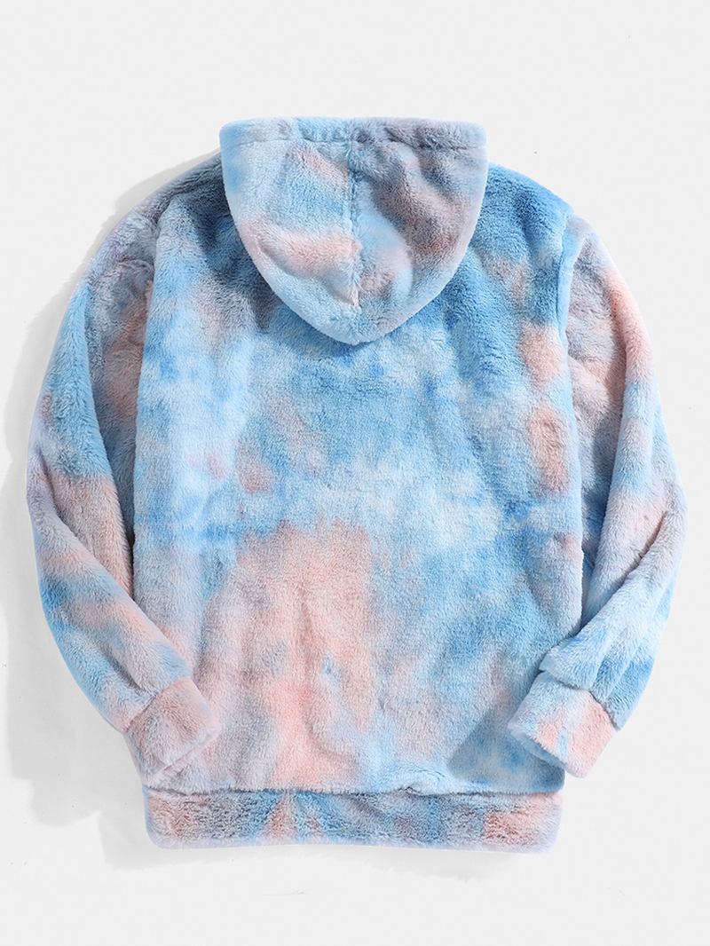 Tie-dye Plysj Fluffy Langermet Teddy-hettegensere For Menn Med Lomme