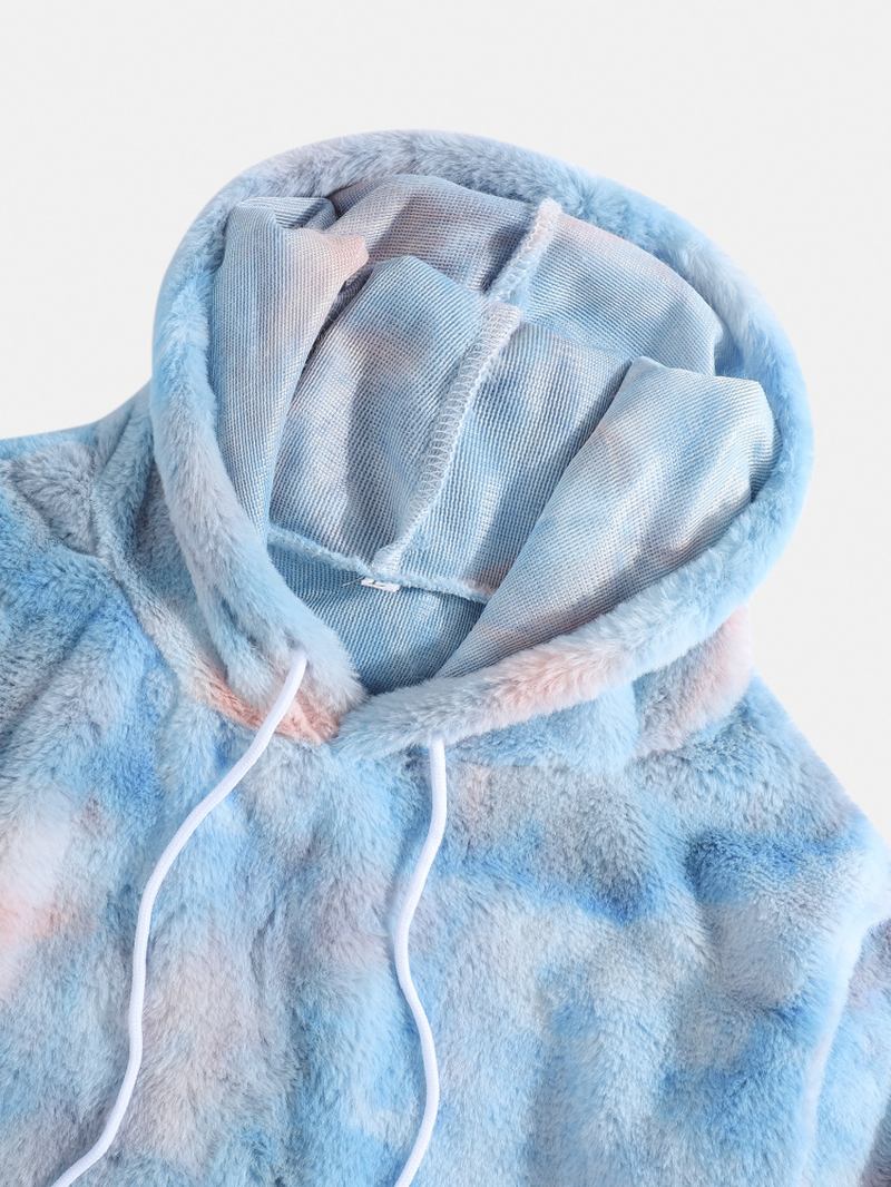 Tie-dye Plysj Fluffy Langermet Teddy-hettegensere For Menn Med Lomme