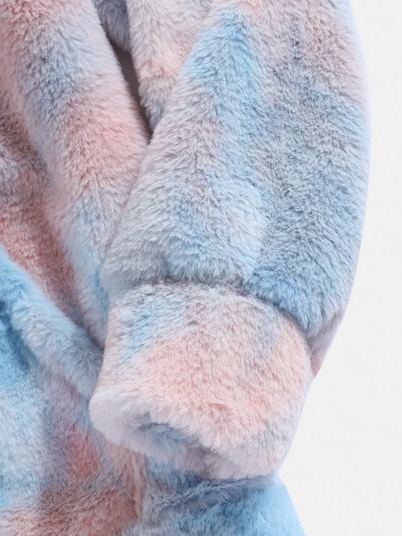 Tie-dye Plysj Fluffy Langermet Teddy-hettegensere For Menn Med Lomme