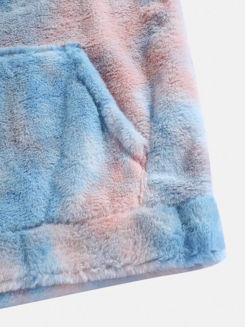 Tie-dye Plysj Fluffy Langermet Teddy-hettegensere For Menn Med Lomme