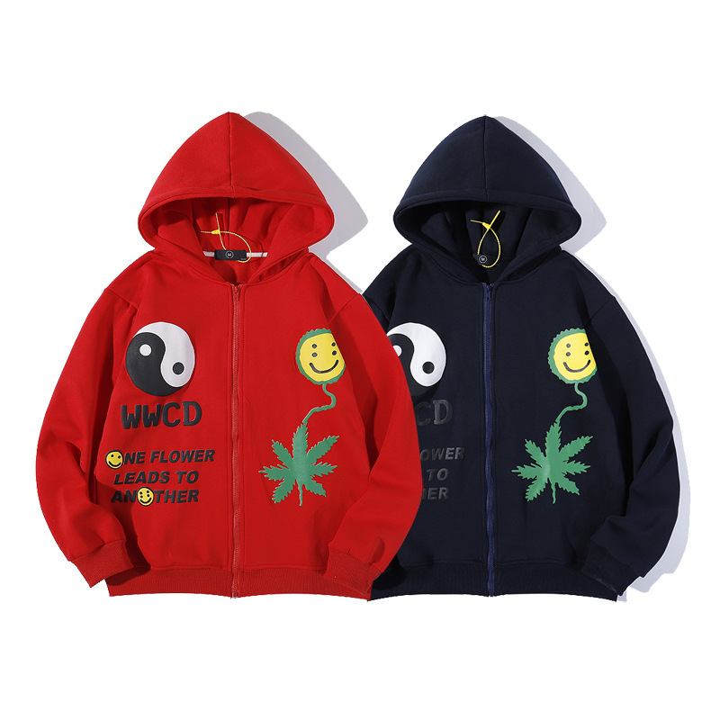 Tredimensjonal Hemp Leaf Smileycardigan Hettegenser Med Glidelås