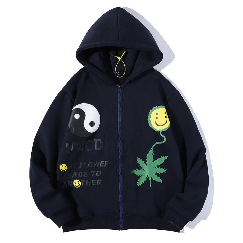 Tredimensjonal Hemp Leaf Smileycardigan Hettegenser Med Glidelås