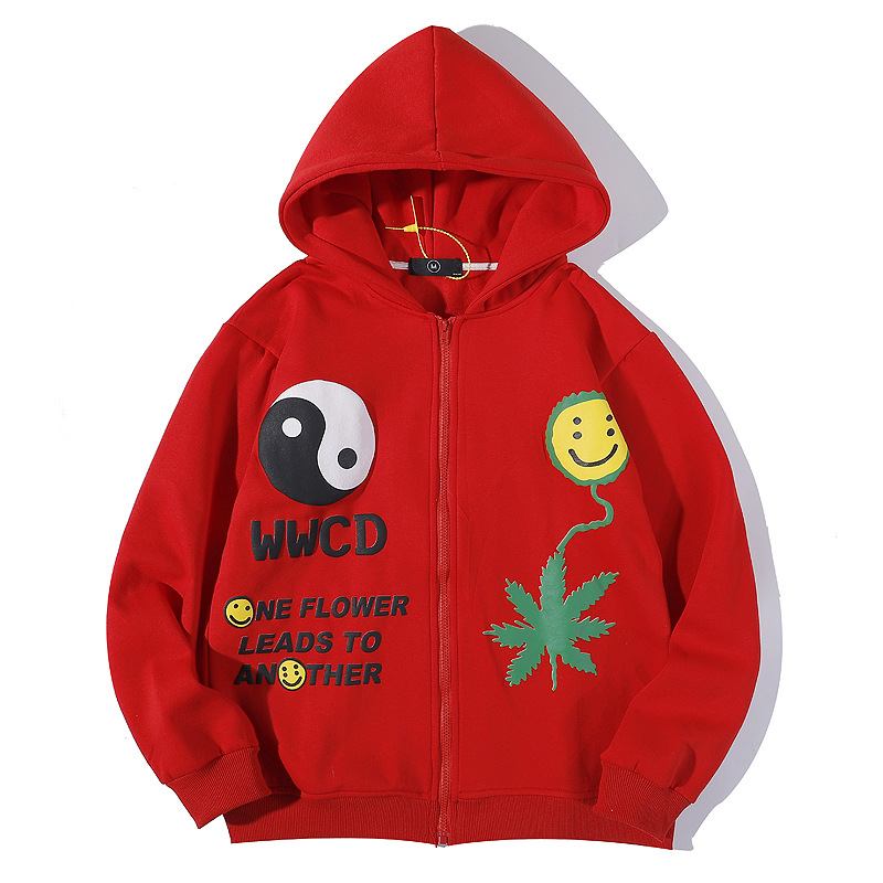 Tredimensjonal Hemp Leaf Smileycardigan Hettegenser Med Glidelås