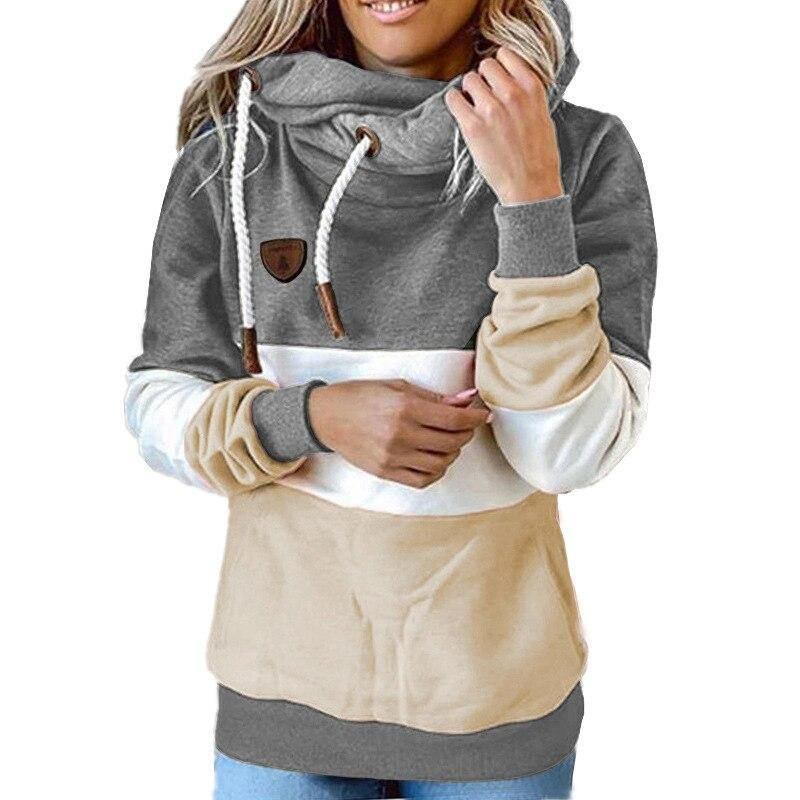 Vinter Kvinner Kontrastsøm Hette Turtleneck Fritids Solid Kontrast Langermet Hettegenser Sweatshirt Topper