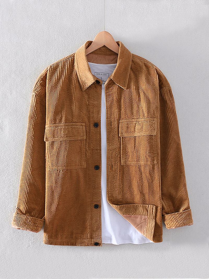 Herre Corduroy Dobbel Brystlommer Cargo Jacket