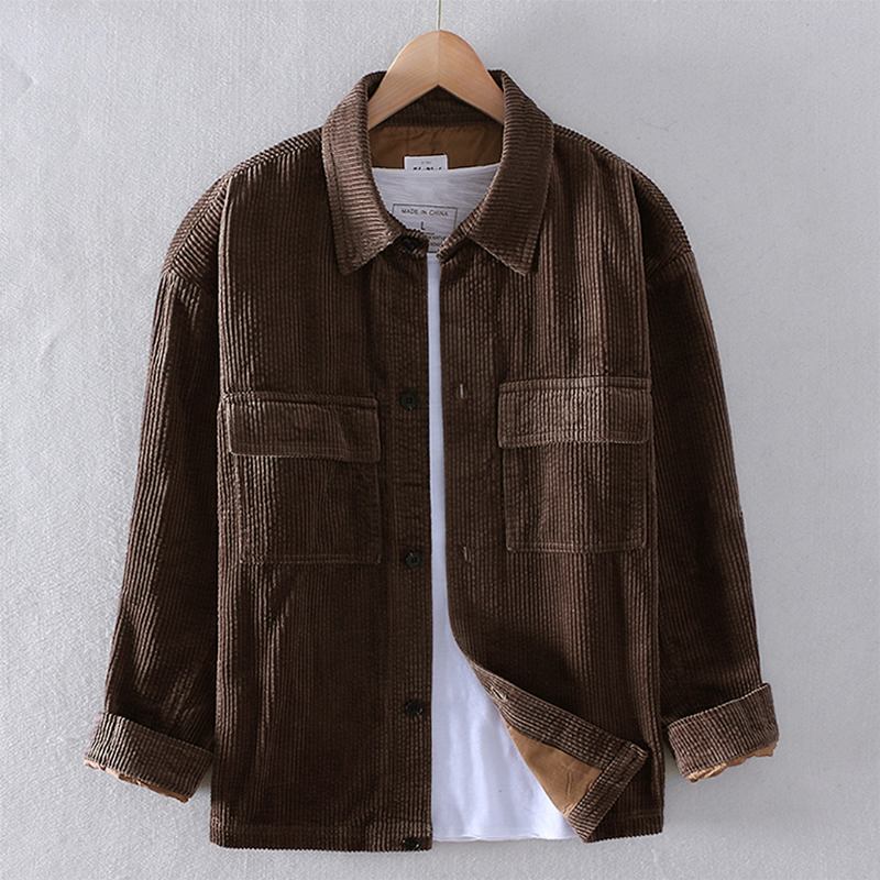 Herre Corduroy Dobbel Brystlommer Cargo Jacket