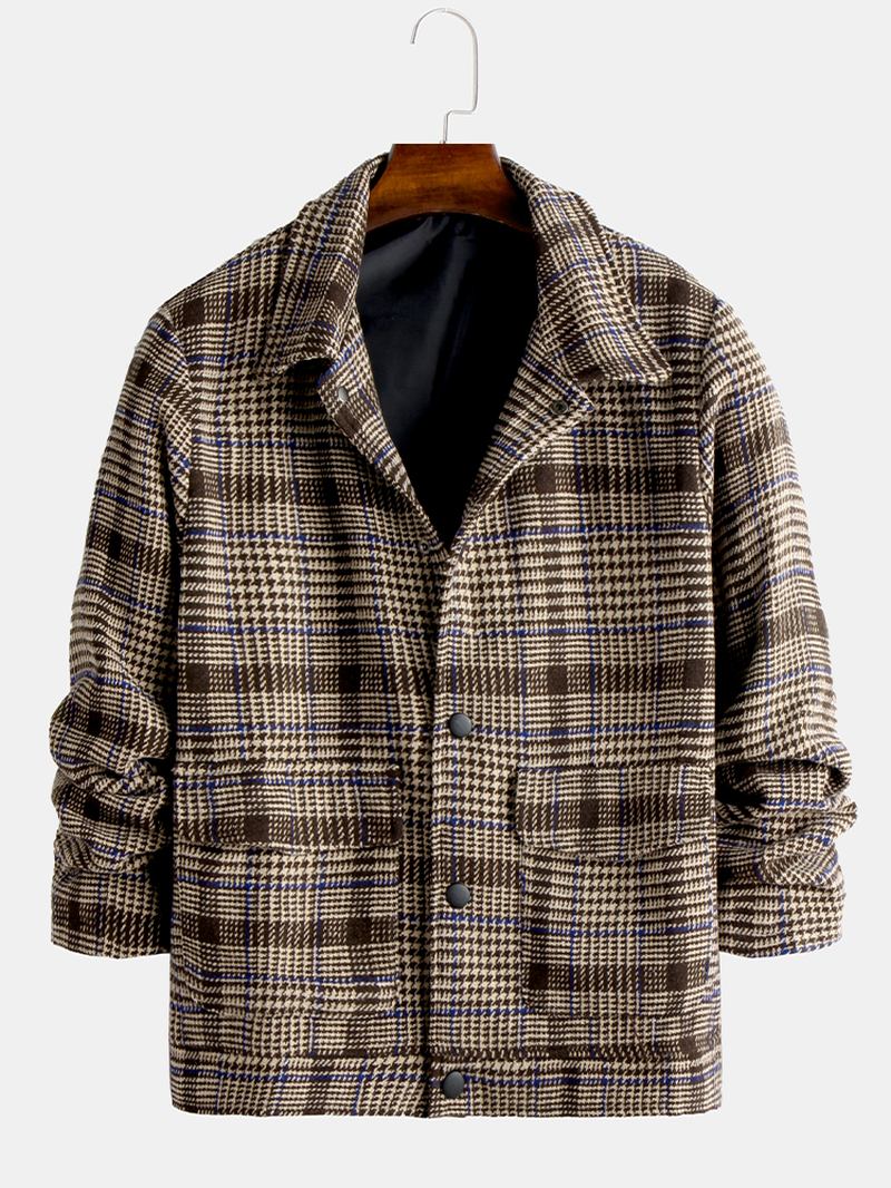 Herre Fahion Plaid Ull Store Lommer Tykke Varm Fritids Jacket