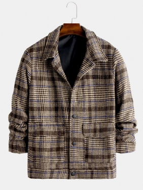 Herre Fahion Plaid Ull Store Lommer Tykke Varm Fritids Jacket