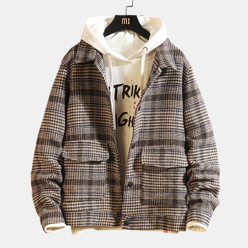 Herre Fahion Plaid Ull Store Lommer Tykke Varm Fritids Jacket