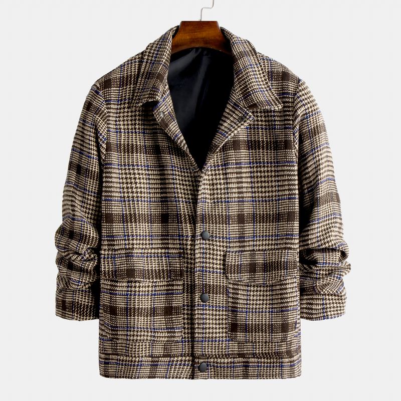 Herre Fahion Plaid Ull Store Lommer Tykke Varm Fritids Jacket