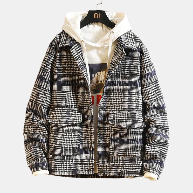 Herre Fahion Plaid Ull Store Lommer Tykke Varm Fritids Jacket