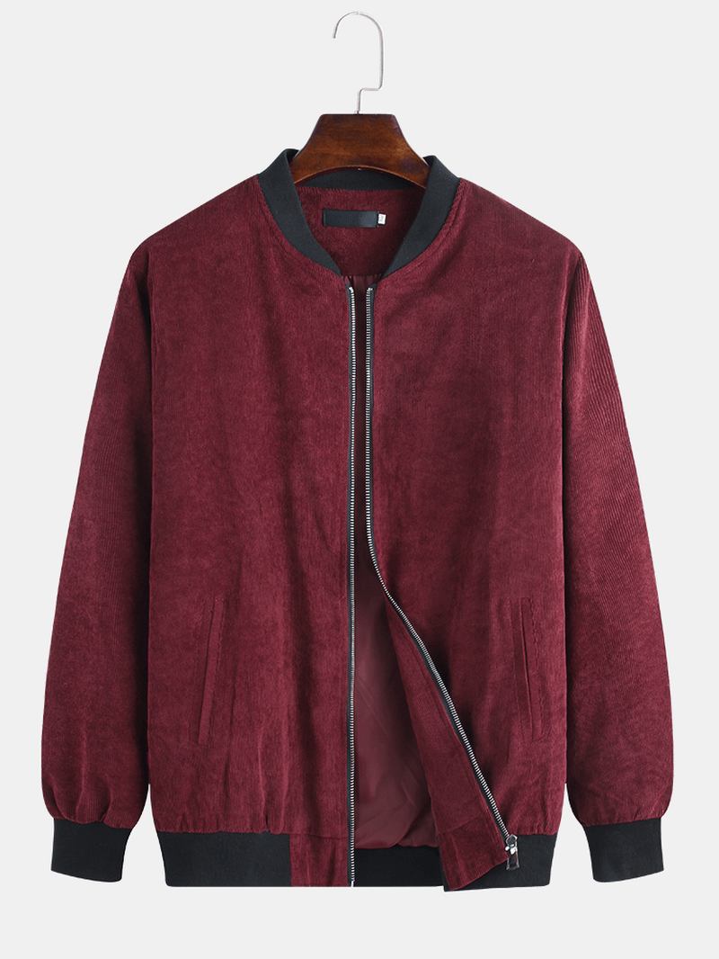 Herre Høst Corduroy Ensfarget Stand Collar Fritids Jacket