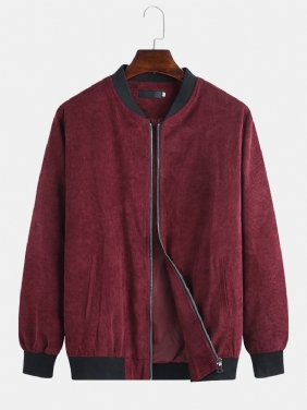 Herre Høst Corduroy Ensfarget Stand Collar Fritids Jacket