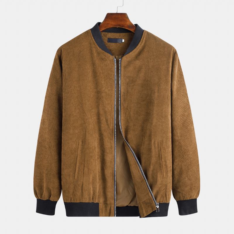 Herre Høst Corduroy Ensfarget Stand Collar Fritids Jacket