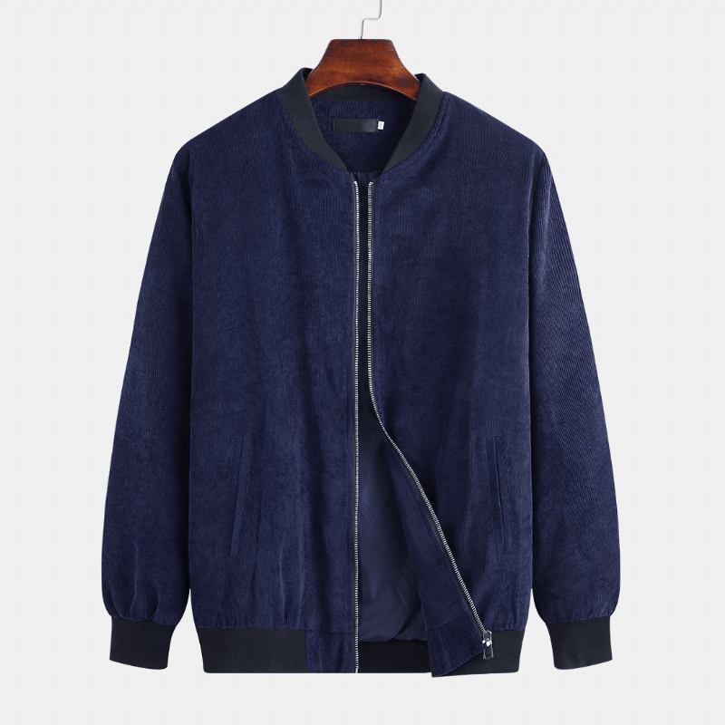 Herre Høst Corduroy Ensfarget Stand Collar Fritids Jacket