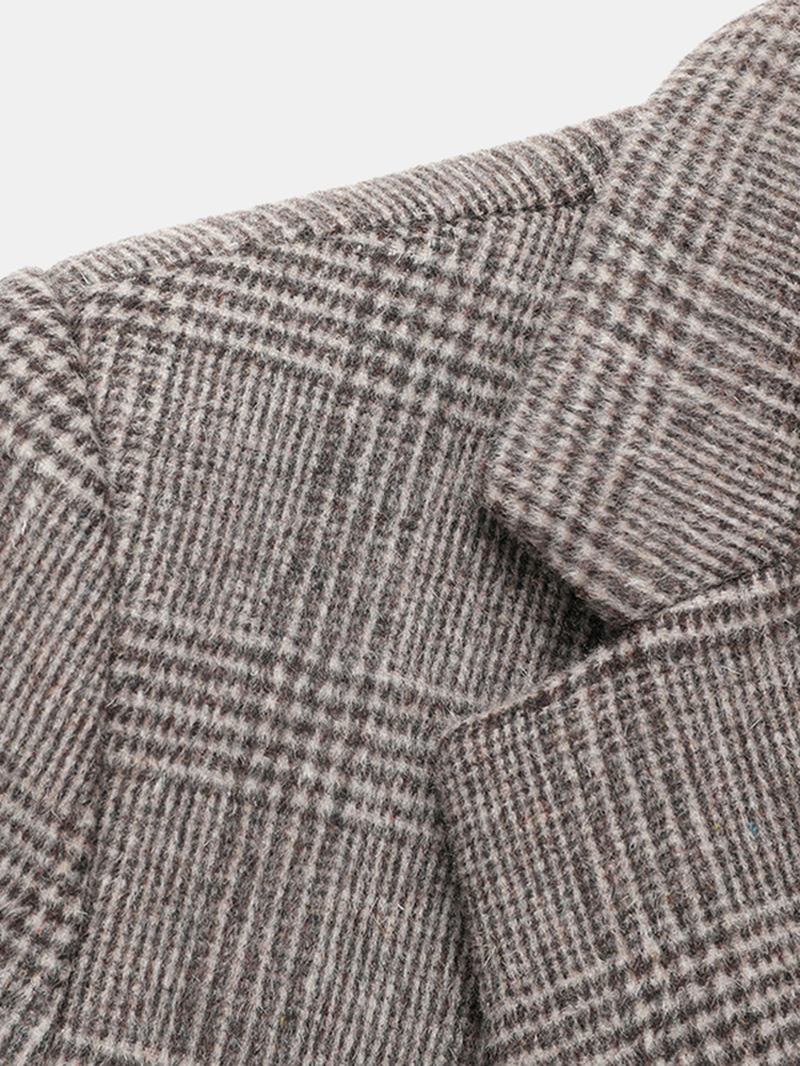 Herre Houndstooth Ull Enkelt-breasted Jakkeslag Mellomlang Overfrakk