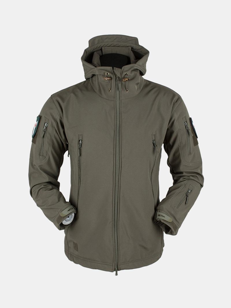 Herre Outdoor Thicken Warm Coat Fleecejakke Vindtett Vanntett Pustende Hettejakke