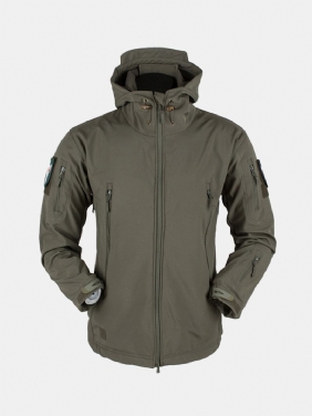 Herre Outdoor Thicken Warm Coat Fleecejakke Vindtett Vanntett Pustende Hettejakke