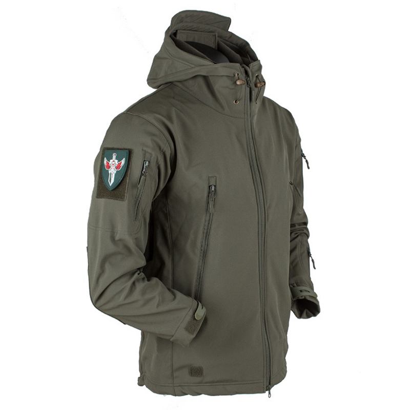 Herre Outdoor Thicken Warm Coat Fleecejakke Vindtett Vanntett Pustende Hettejakke