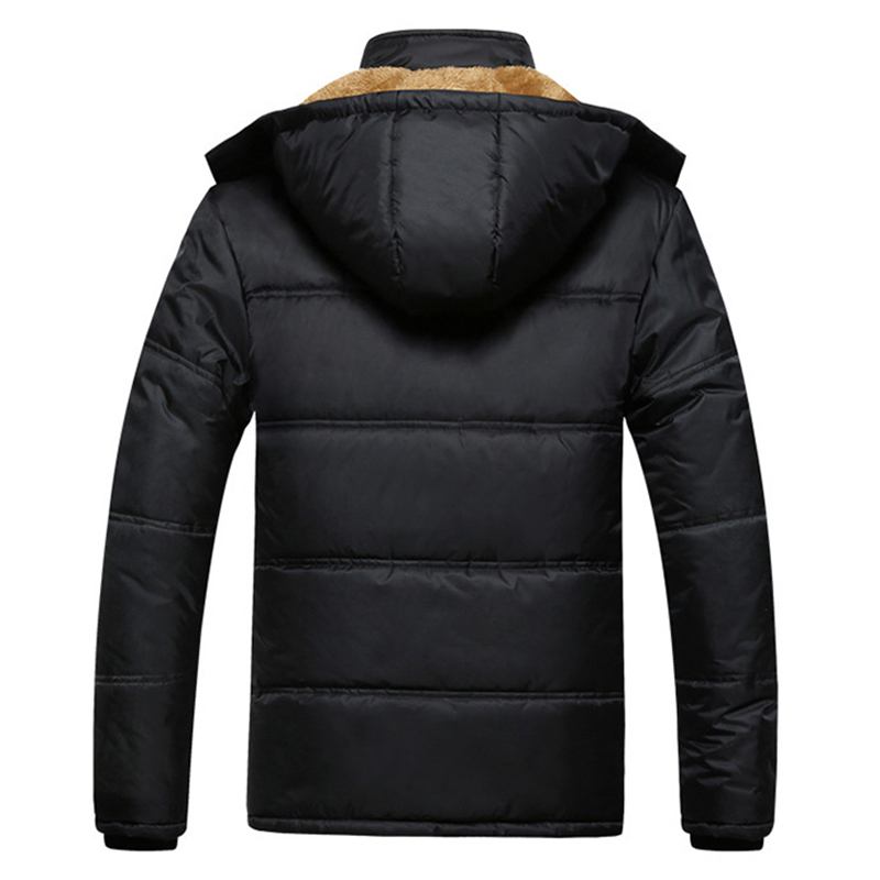 Herre Tykk Varm Vinter Fleece Hettejakke Black Big Pocket Coats