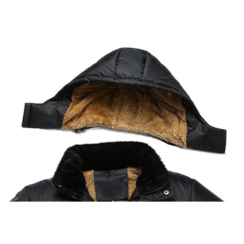 Herre Tykk Varm Vinter Fleece Hettejakke Black Big Pocket Coats