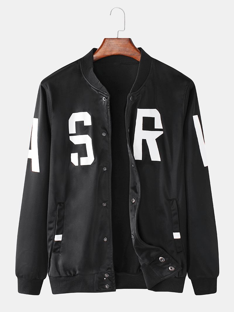 Menn Letter Med Trykk Baseball Krage Lomme Langermet Sport Jacket