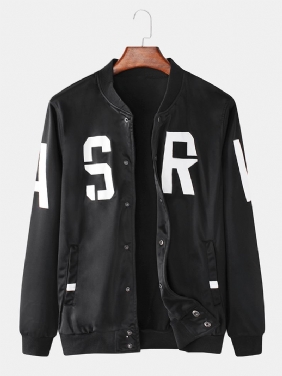 Menn Letter Med Trykk Baseball Krage Lomme Langermet Sport Jacket