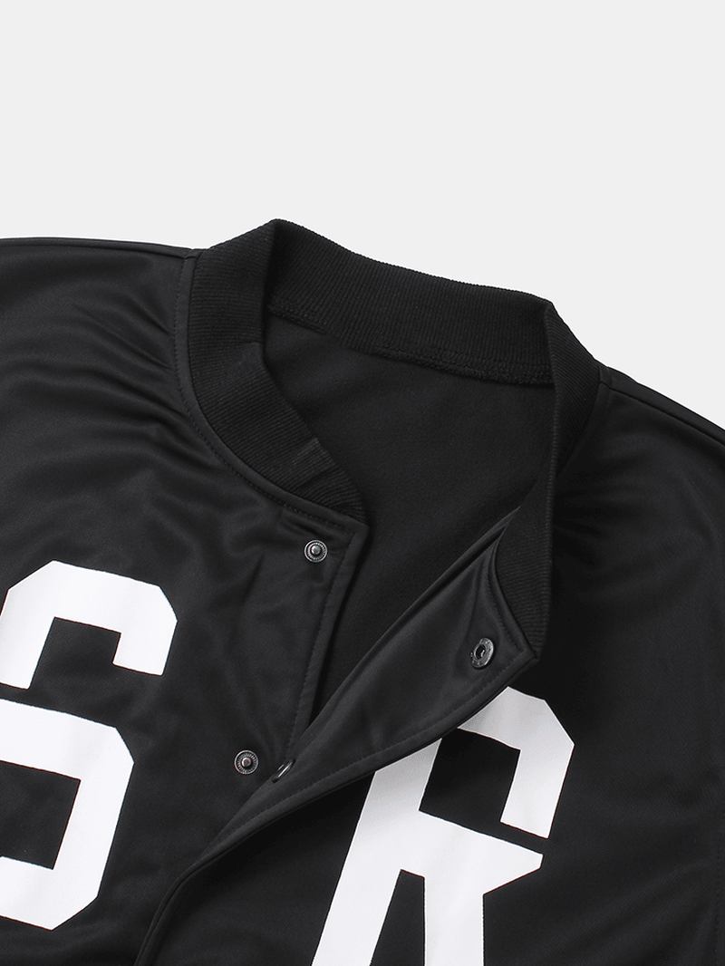 Menn Letter Med Trykk Baseball Krage Lomme Langermet Sport Jacket