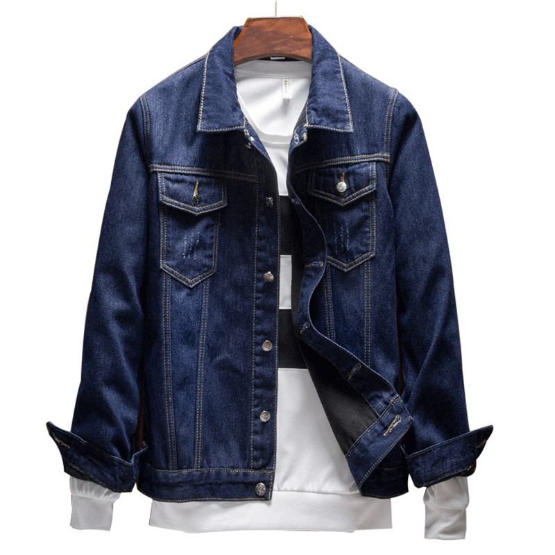 Menn Thick Denim Turn Down Collar Mote Fritids Jacket