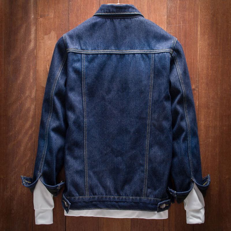 Menn Thick Denim Turn Down Collar Mote Fritids Jacket