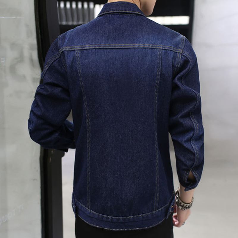 Menn Thick Denim Turn Down Collar Mote Fritids Jacket