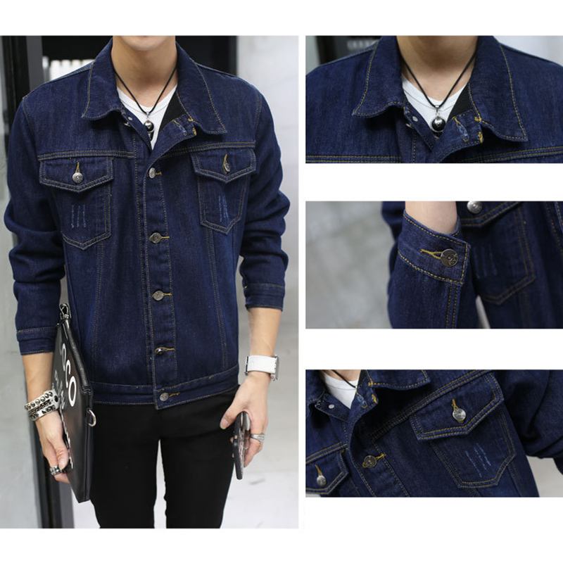 Menn Thick Denim Turn Down Collar Mote Fritids Jacket