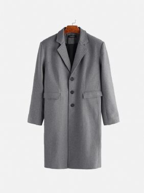 Menns Vinter Single Breasted Store Lommer Mid Long Fritids Coat