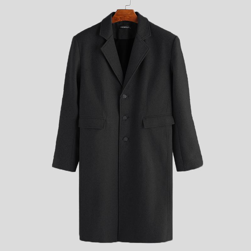 Menns Vinter Single Breasted Store Lommer Mid Long Fritids Coat