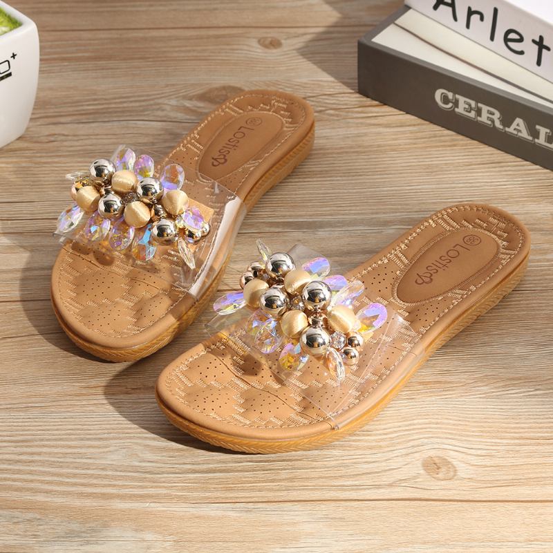 Kvinner Beach Beaded Dekor Flat Tøfler