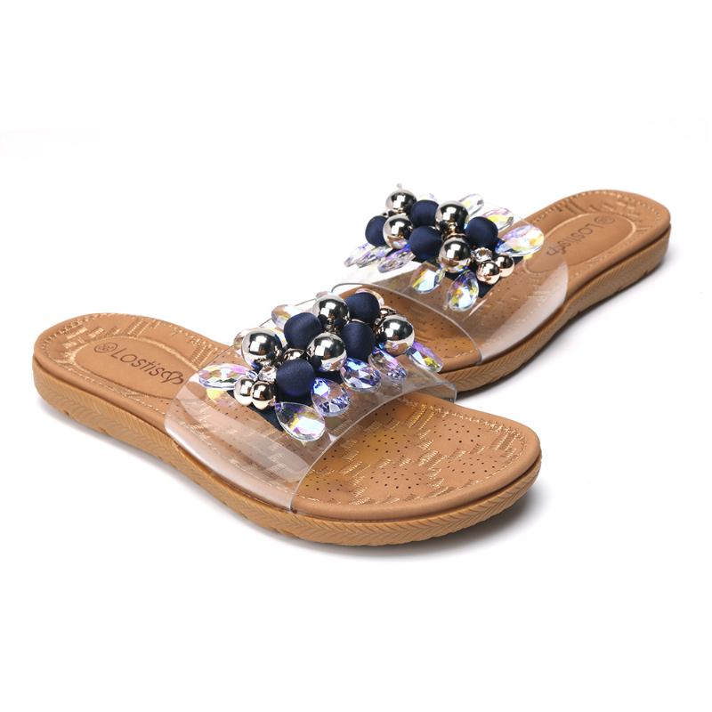 Kvinner Beach Beaded Dekor Flat Tøfler