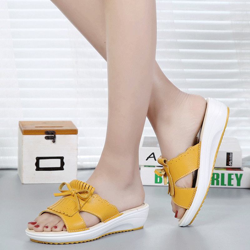 Kvinner Slip On Causal Shoe Leather Tassel Flat Sandaler