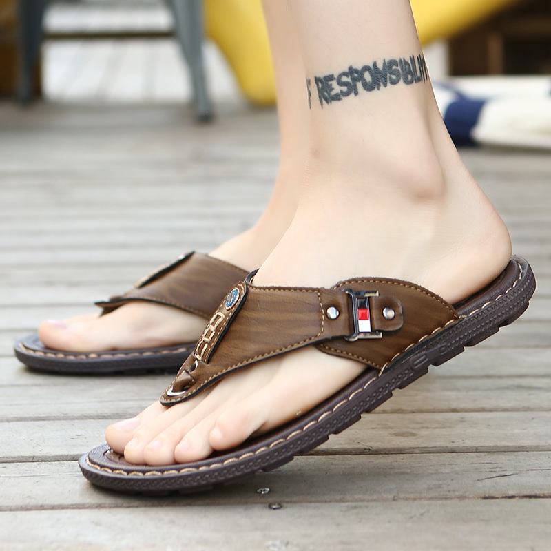 Menn Myk Såle Sklisikker Solid Flip Flops Fritids Tøfler