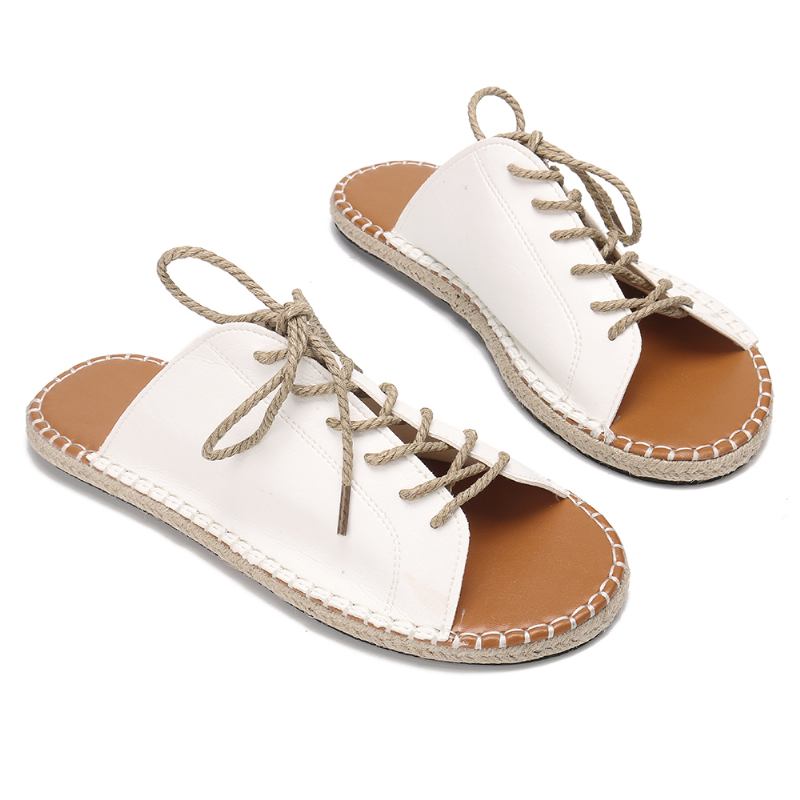 Stor Størrelse Kvinner Fritids Peep Toe Strappy Espadrilles Flat Sandaler