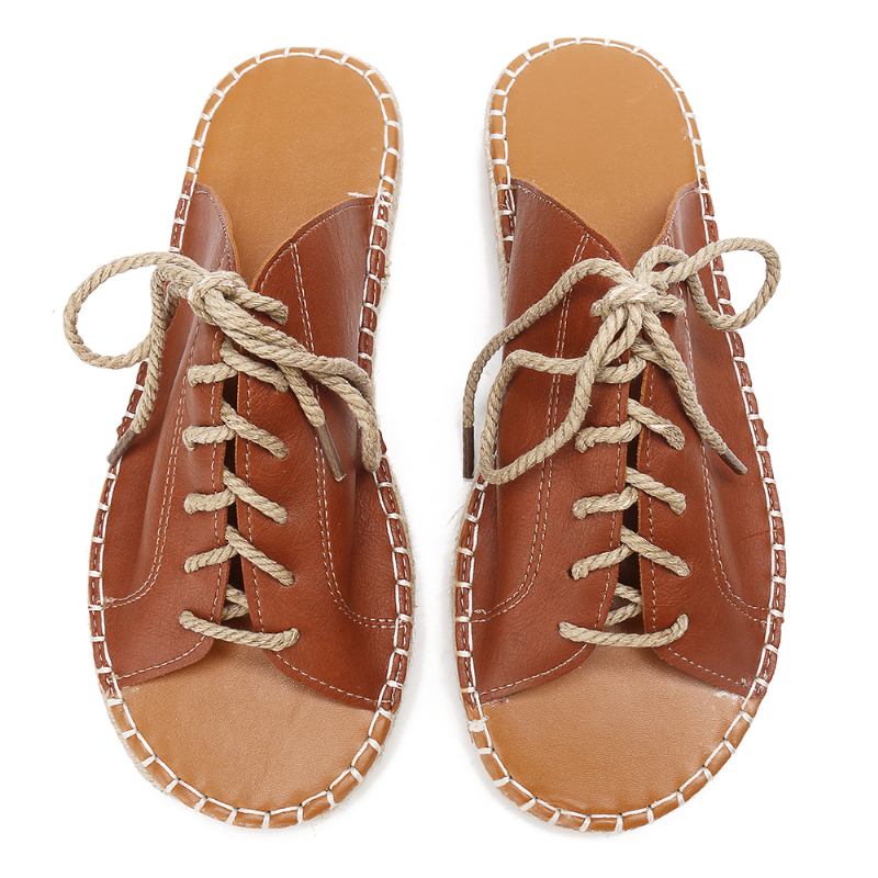 Stor Størrelse Kvinner Fritids Peep Toe Strappy Espadrilles Flat Sandaler