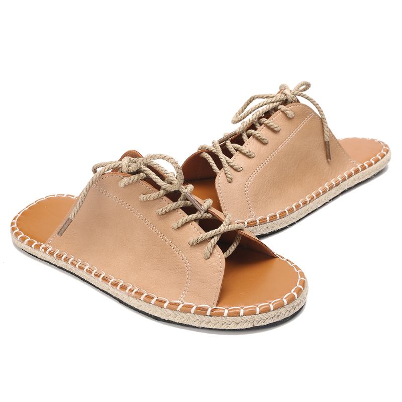 Stor Størrelse Kvinner Fritids Peep Toe Strappy Espadrilles Flat Sandaler