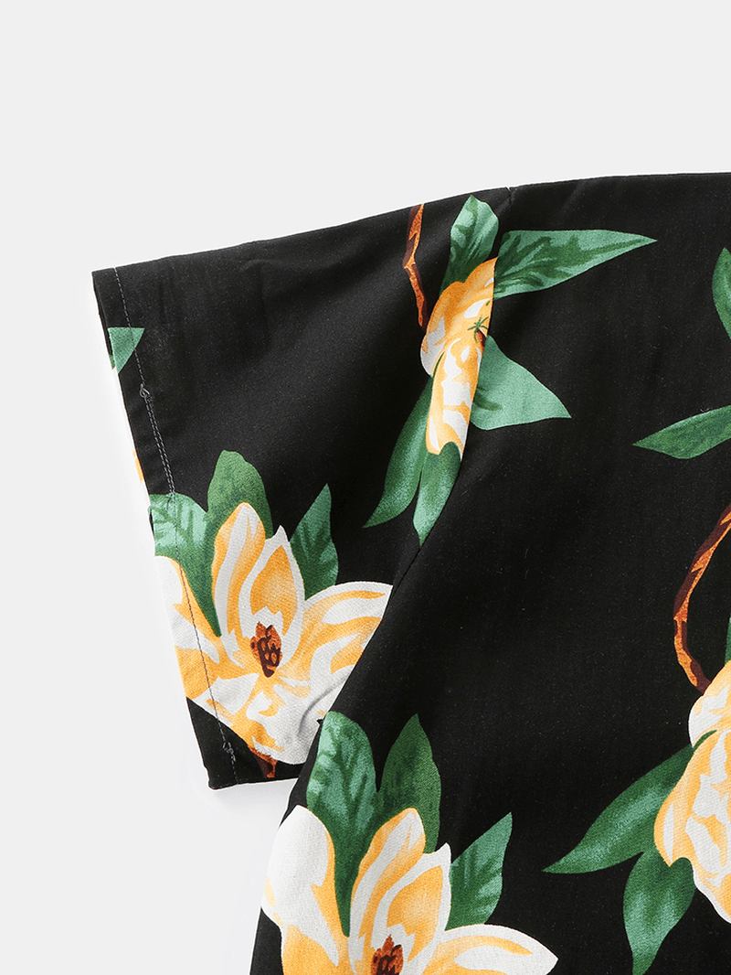 Blomstertrykk For Menn Med V-hals Løs Bomull Kort Loungewear Med Lomme