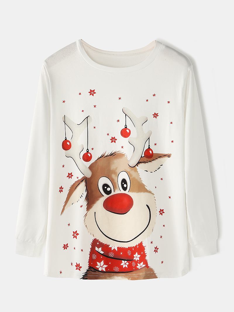 Christmas Style Kvinner Søt Elk Med Trykk Pullover Plaid Elastisk Løs Midjebukser Hjem Pyjamassett